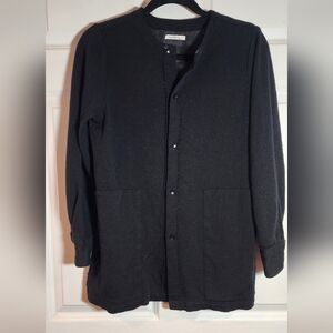Joan Vass Black Wool Blend Open Flap Back Button Up Jacket